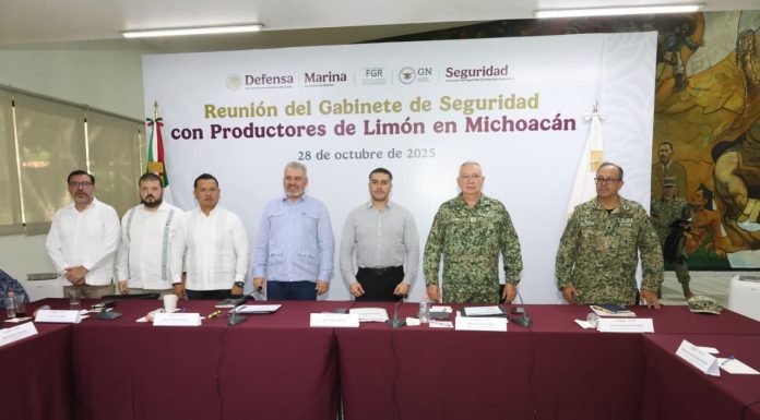El gabinete de Seguridad, encabezado por García Harfuch, se reúne con autoridades estatales y productores de limón en Michoacán