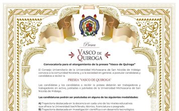 Lista la convocatoria de la Presea “Vasco de Quiroga”; UMSNH invita a participar con propuestas